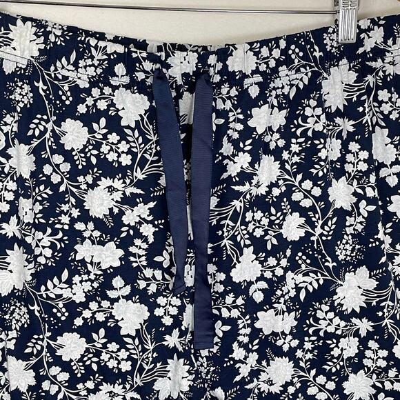 Lands’ End Pajama Pants XL Navy White Floral Print Sleepwear Lounge Drawstring - Picture 6 of 14
